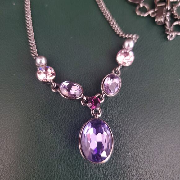 Givenchy Necklace Purple and Clear Stones in Black‎ Chain Dressy Moody Signed - Picture 5 of 8